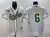 Men's Philadelphia Eagles #6 DeVonta Smith White Gold With C Patch Cool Base Stitched Baseball Jersey,baseball caps,new era cap wholesale,wholesale hats